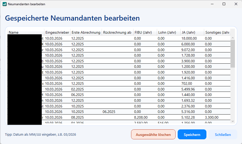 FeePro Datenbank