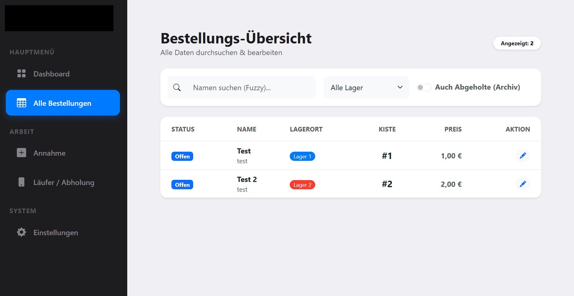 Sorty Alle Bestellungen