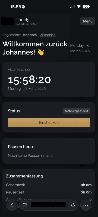 Timely Dashboard mit Zeiterfassung